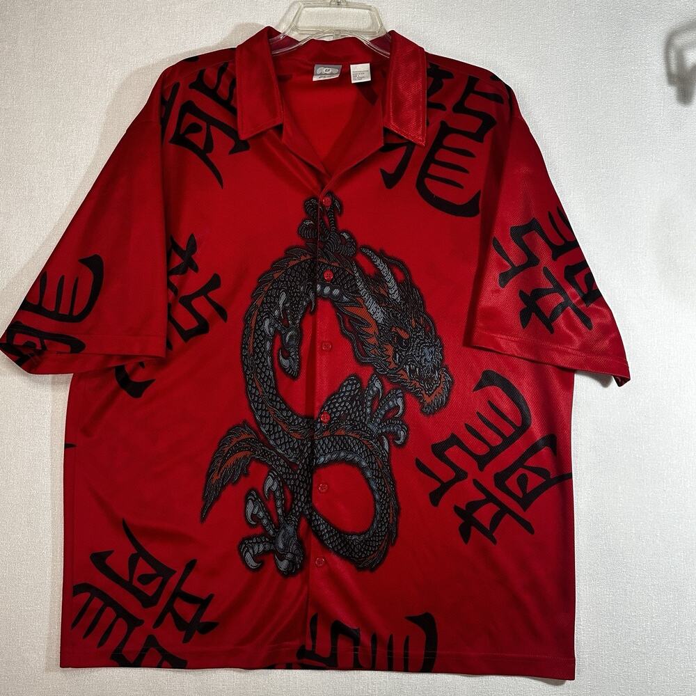 Vintage‎ Y2K Red Dragon Shirt Asian Style Graphic 100% Polyester Men’s Size L